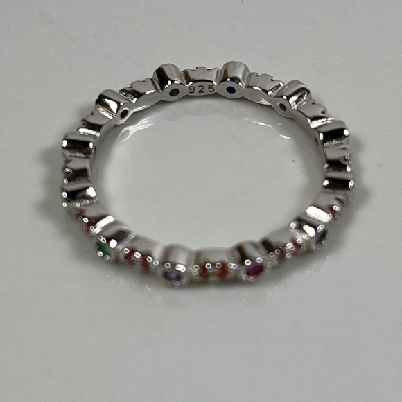 Rhodium Plated Solid Sterling Silver Multicolored CZ Stacking Ring Size 7.75 - Picture 5 of 8